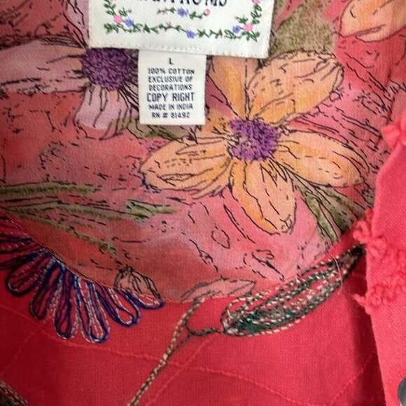 Vintage Tantrum Women’s Large Cotton Chenille Embroidered Coral Button Up Jacket - Picture 10 of 16